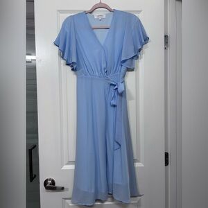 Arbor Sky Blue Midi Dress with Flutter Sleeves